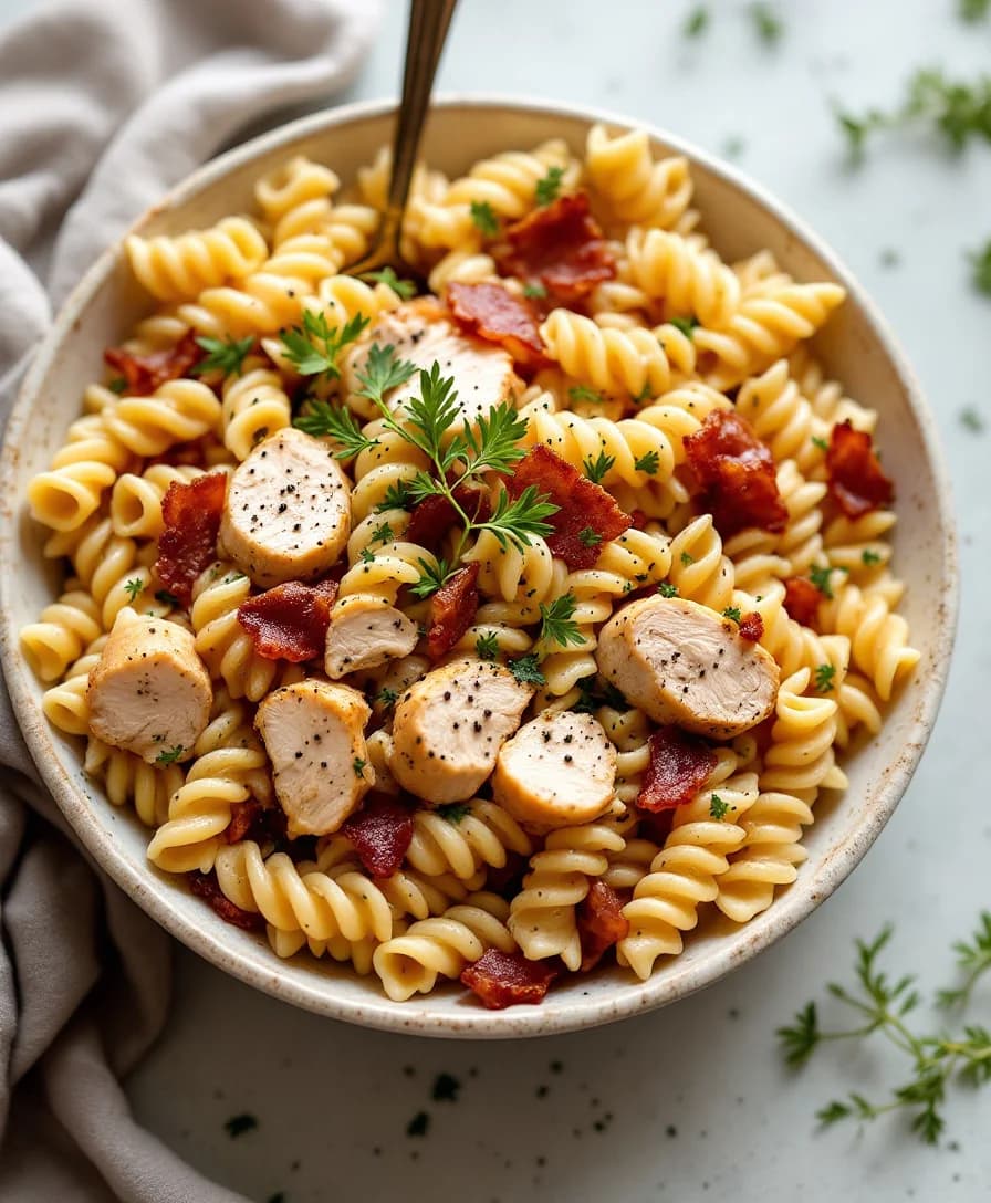 Homemade M&S-Style Chicken & Bacon Pasta Salad - AI generated