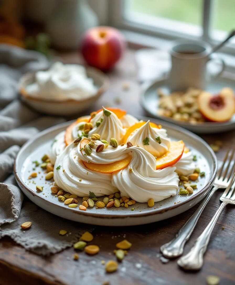 Salted Pistachio & Peach Meringues