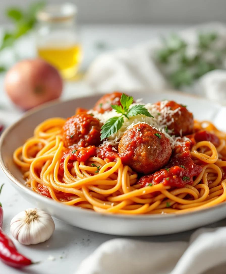 Arrabbiata Spaghetti & Meatball Bake — AI generated