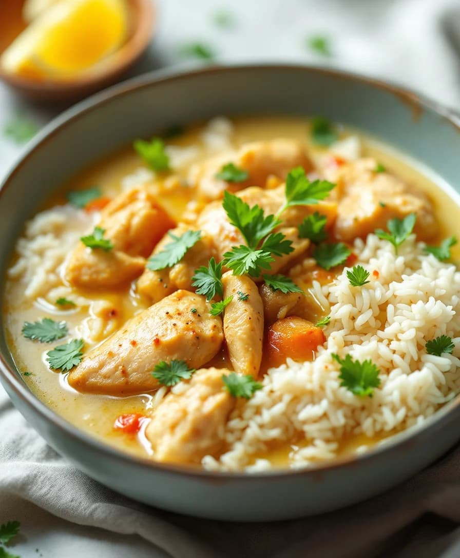 Brothy Coconut Poached Chicken & Rice