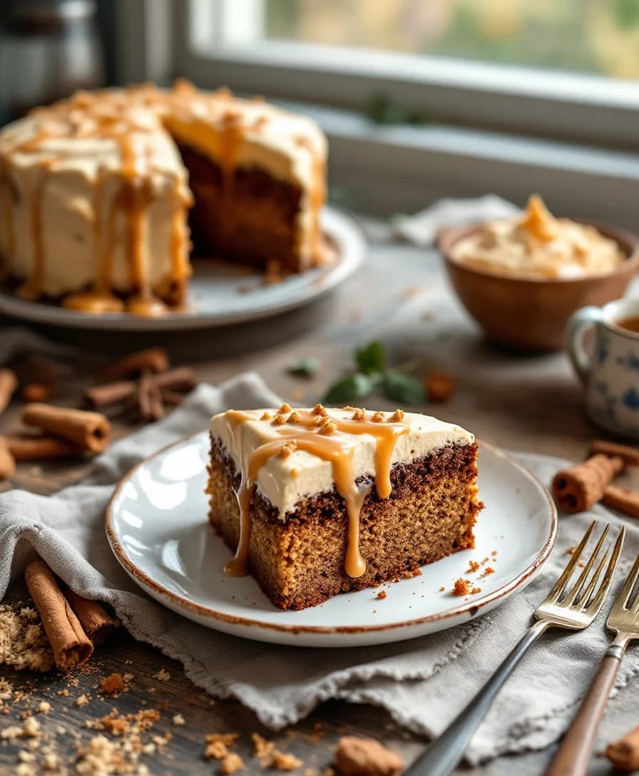Moist Dirty Chai Latte Cake with Toffee 'Cream Cheese' Frosting - Vegan!