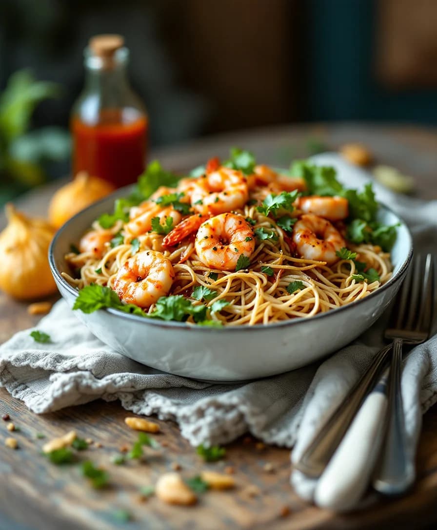 Prawn salad with spicy peanut dressing