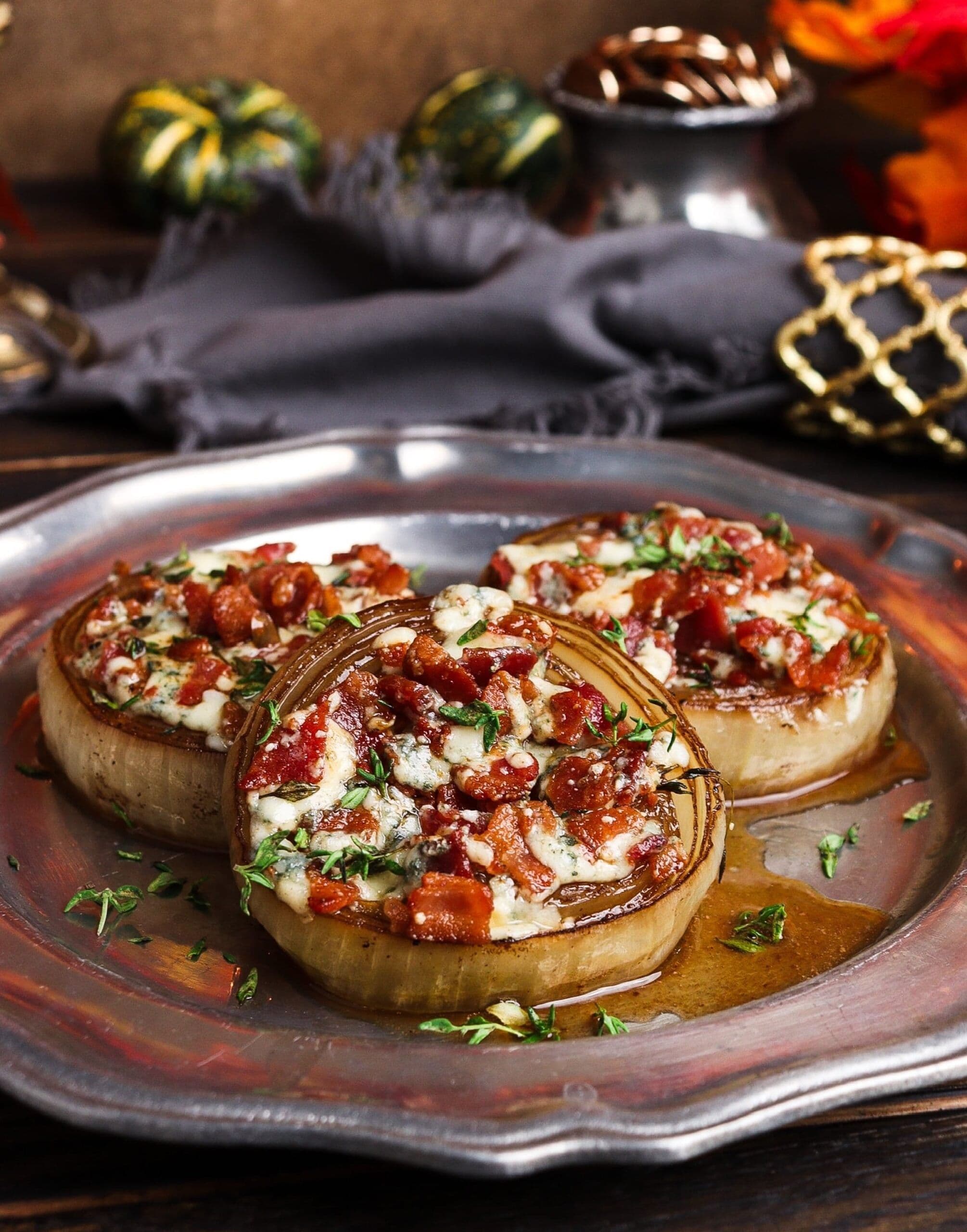 Whisky Glazed Onions with Bacon and Blue Cheese