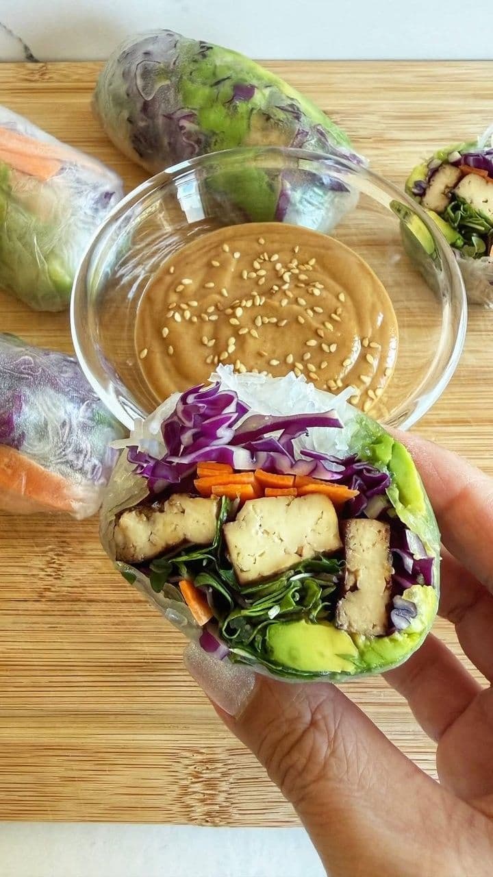 Marinated Tofu Summer Rolls with a Tahini Hoisin Sauce
