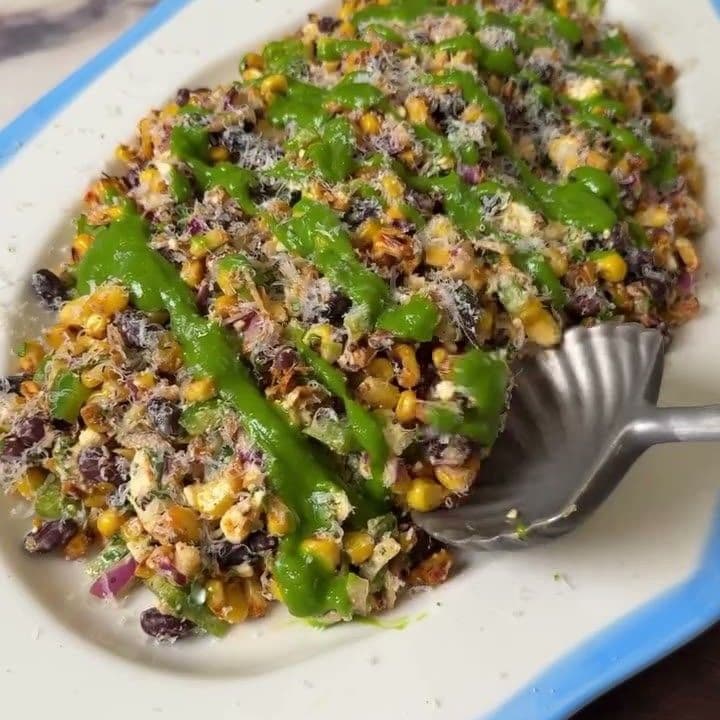 Charred Sweetcorn, Feta & Green Basil Dressing Salad