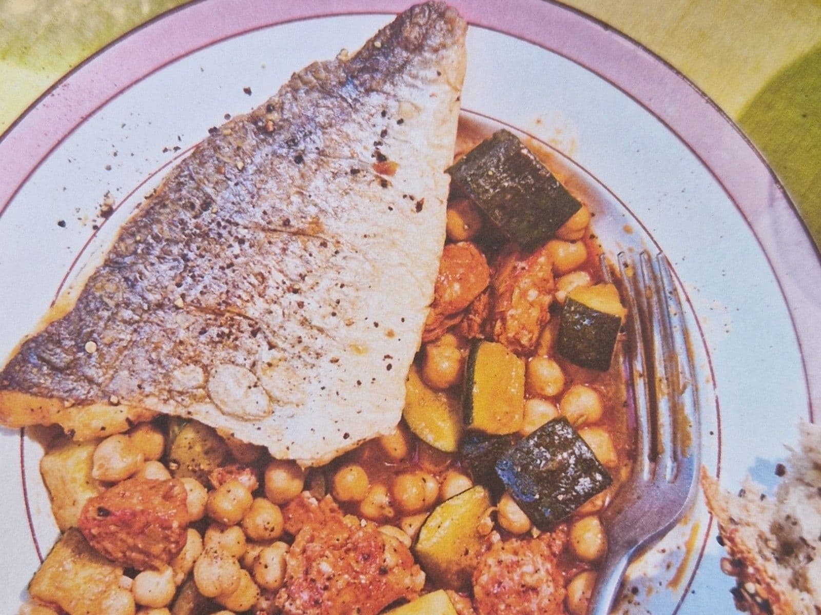 Sea bream with courgettes & chorizo