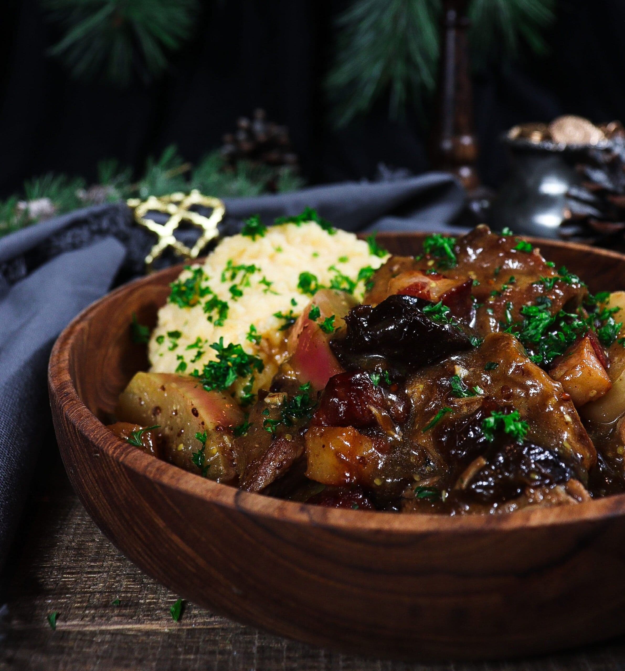 Pork Stew with Bacon, Apples, and Prunes