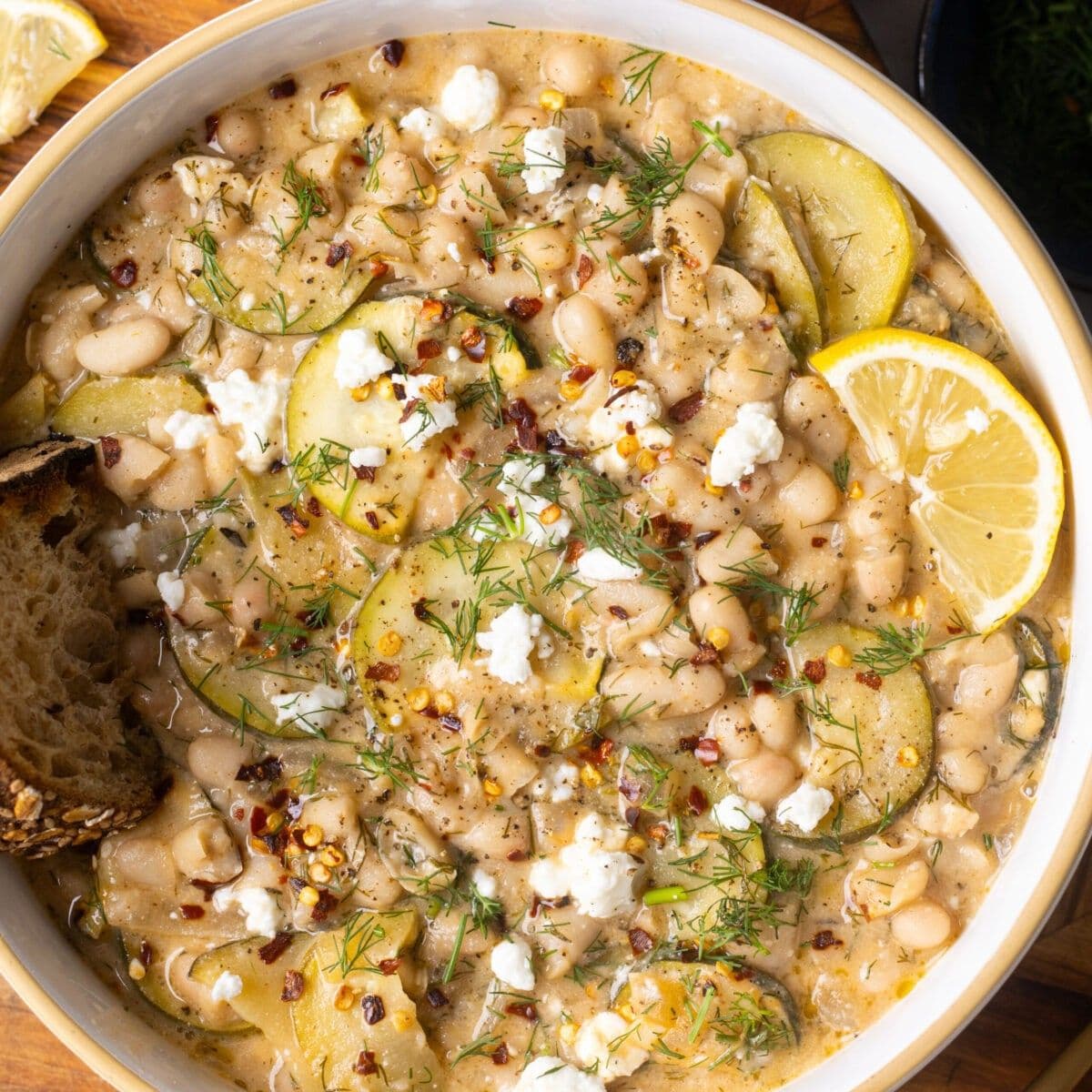 One Pot Lemon Feta Beans with Zucchini