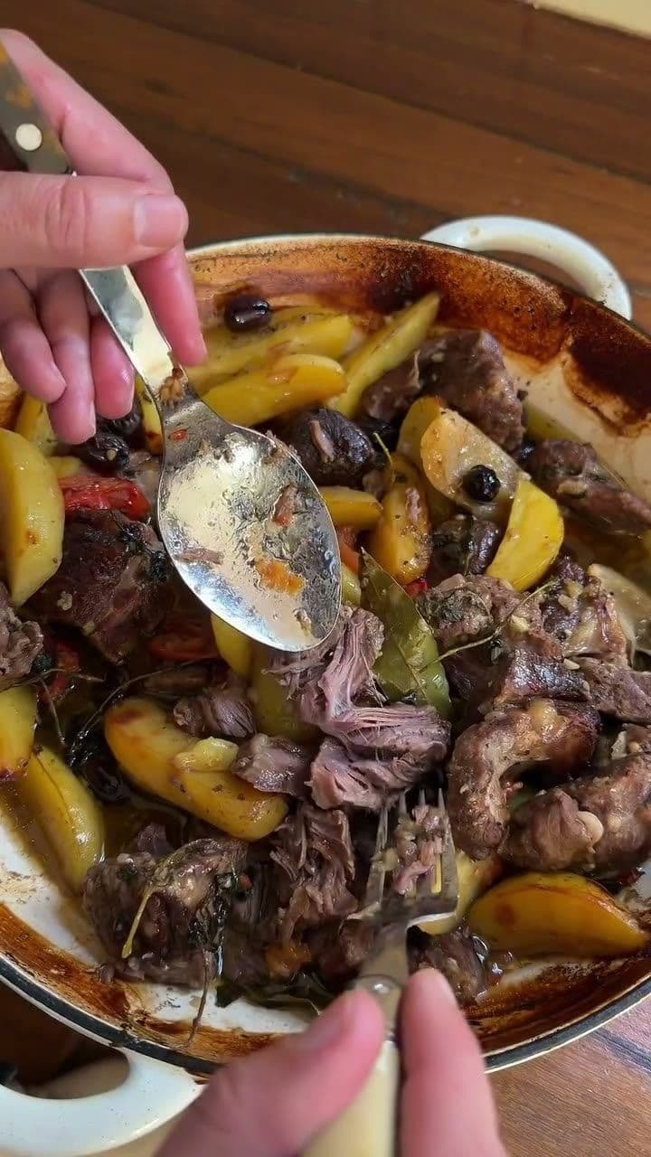 One pot Greek lamb, honey and potato stew