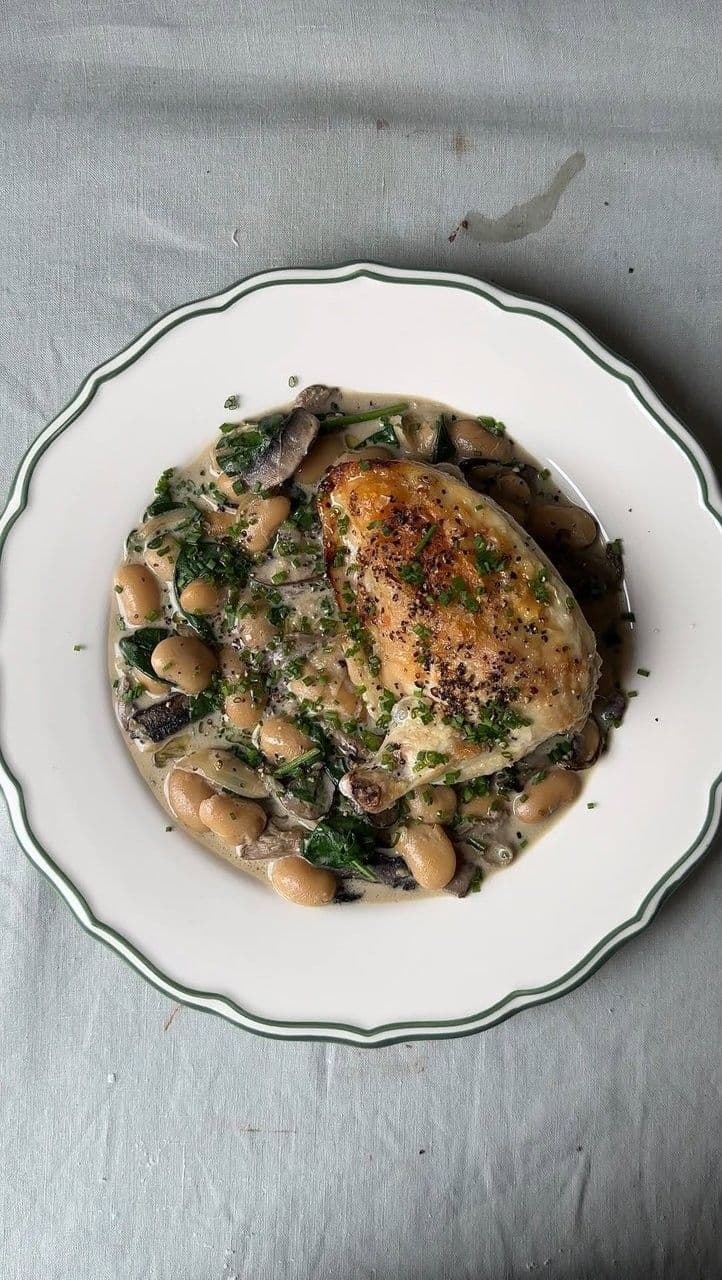 Creamy Mushroom Chicken Bean and Marsala Traybake