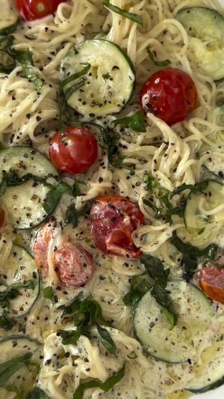 Boursin Capellini with Zucchini and Tomatoes